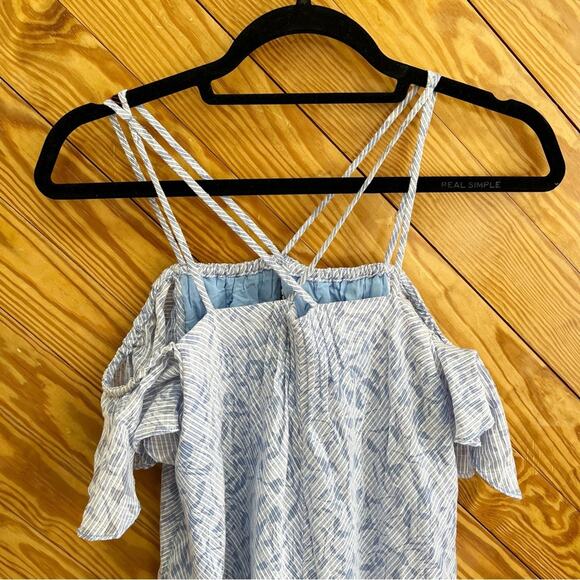 Anthropologie HD Paris Dayflower Mini Dress Off Shoulder Blue White - Picture 7 of 12